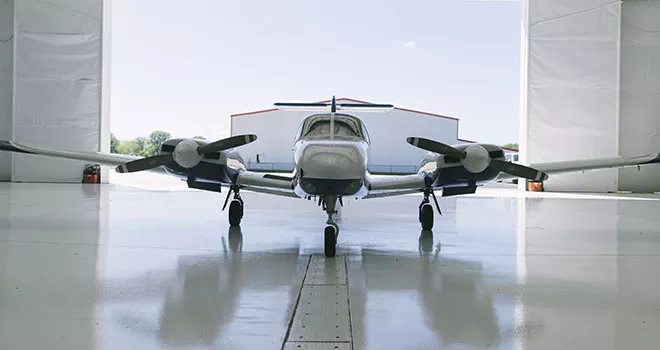 airplane in a hanger