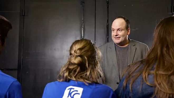 TCC theatre professor Mark Franke leads class of theatre students.