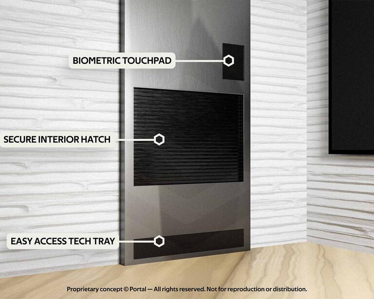 A rendering shows the interior of "Portal," the smart-home drone delivery concept created by Jonathan Ford and Adrian Carrillo